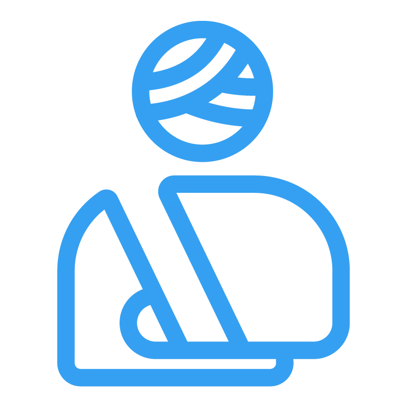 Blue icon of a person with a sling or arm injury